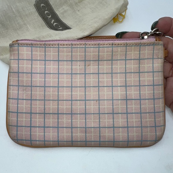Coach Wristlet Pouch Pastel Plaid Leather Trim Zip Closure - Picture 3 of 5